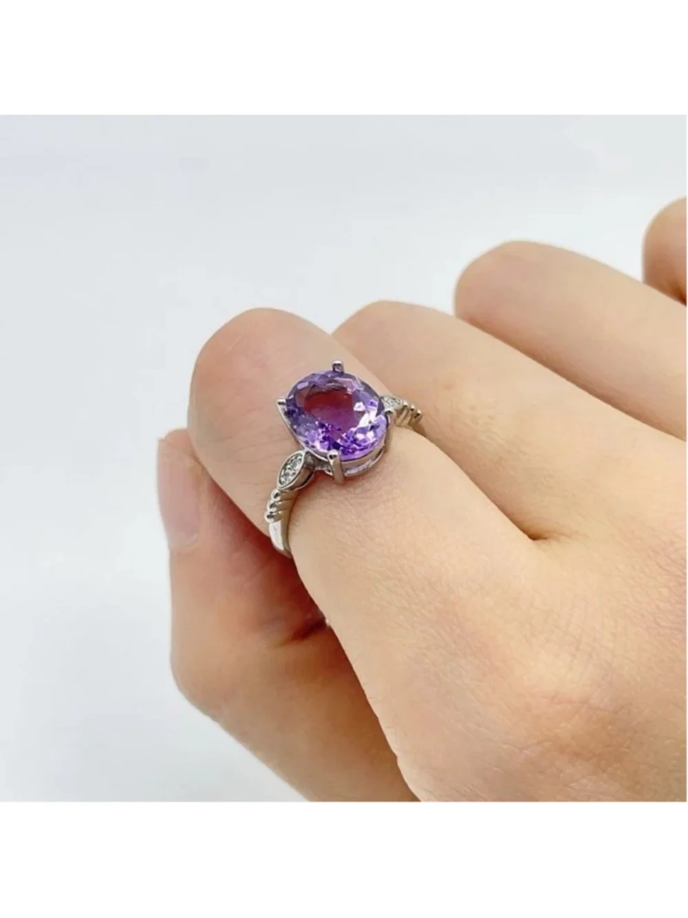Faceted Cut Amethyst Adjustable Ring – Stainless Steel